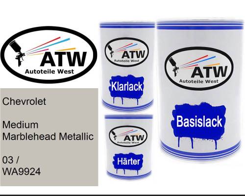 Chevrolet, Medium Marblehead Metallic, 03 / WA9924: 500ml Lackdose + 500ml Klarlack + 250ml Härter - Set, von ATW Autoteile West.